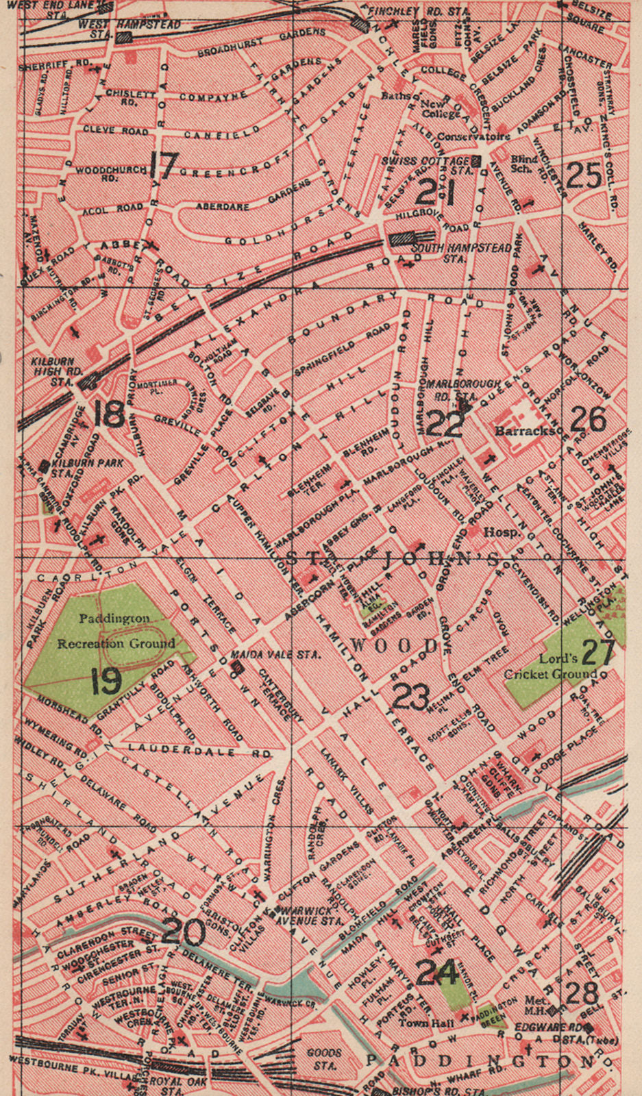 LONDON NW. Maida Vale St John's Wood South/West Hampstead Swiss Cottage 1927 map